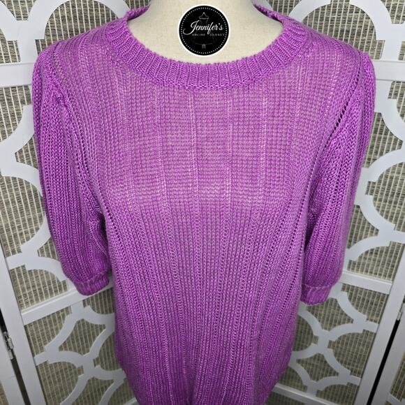 J. Crew NWT Purple Linen Ribbed Knit Short Puff Sleeve Sweater Size Large - Picture 5 of 11